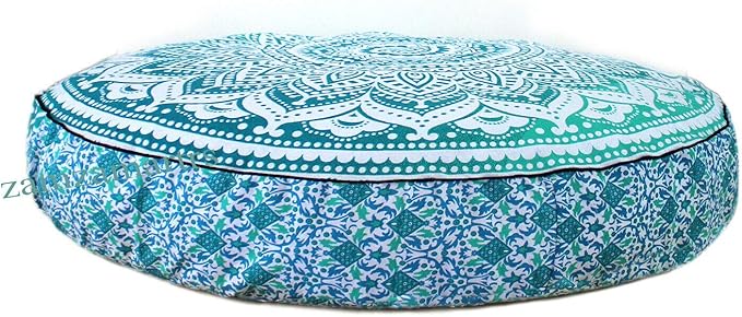 Indian Mandala Cotton Floor Pillow & Cushion Cover - Handmade Decorative Sham, Bohemian Ottoman & Pouf Cover for Sofa, Outdoor Meditation Cushion & Beach Throw