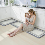 KIMODE Anti Fatigue Kitchen Mats for Floor 2 Piece, Farmhouse Kitchen Rugs Non Slip, Padded Kitchen Floor Mats Non Slip, Cushioned Standing Mats for Sink Laundry Desk Blue Grey 20"x59"+20"x32"