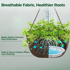 T4U Hanging Planters for Outdoor Plants, 10 Inch 6 Pack Fabric Hanging Baskets with Drainage Tray, Decorative Hanging Pots for Plants Outdoor Patio Porch Garden Use（Brown）