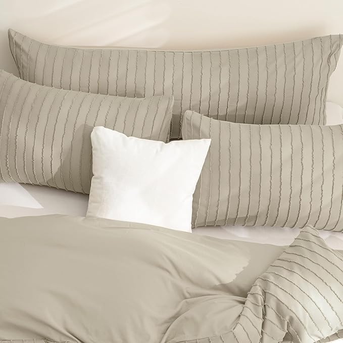 JELLYMONI Pillowcases Body Size Khaki 1 Pack Boho Striped Bed Pillow Covers 20x54in Polyester Envelope Pillow Shams Tufted Bohemian Textured (Pillows are not Included)