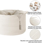 65L Large Blanket Basket,19.7" L x 19.7" W x 13" H Rope Woven Baskets with Handles, Toys Storage Bins,Laundry Basket Perfect for Living Room, Nursery,Bedroom,Home Organization,White