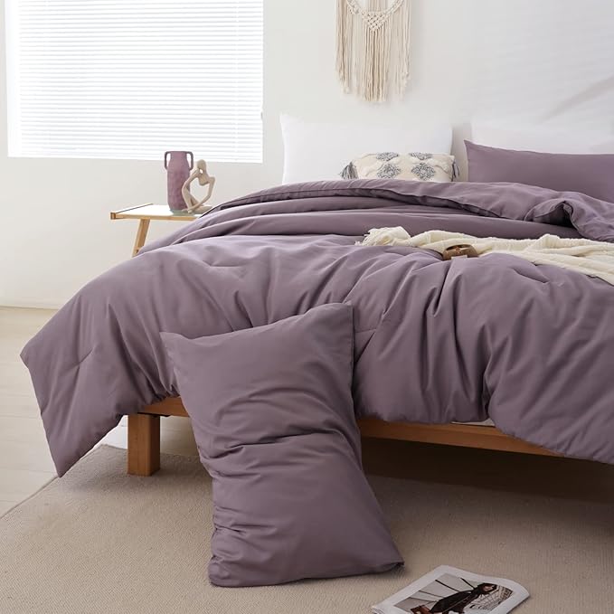 ROSGONIA California King Comforter Set Dusty Purple, 3pcs (1 Boho Cal King Comforter & 2 Pillowcases) All Season Bedding Bedspread Blanket Quilt