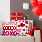 Valentine's Day Throw Pillow Covers 18x18 Inch Set of 2 Red Pink Heart Love Couples Decorations Embroidery Cushion Case for Anniversary Wedding Gift Lover Bedroom Sofa Couch Holiday Home Decor