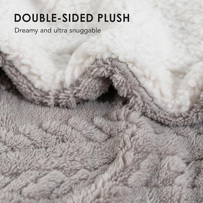 EverGrace Cable Jacquard Sherpa Fleece Throw Blanket for Couch, Super Soft Cozy Fuzzy Plush Blankets for All Seasons, Reversible Thick Warm Blanket for Bed, Sofa, Living Room, Silver Gray, 50" x 60"