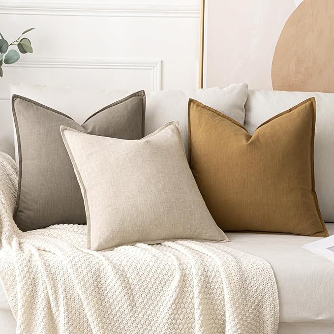 MIULEE Decorative Linen Pillow Covers 20x20 Inch Tan TaupeBoho Farmhouse Neutral Winter Couch Throw Pillows for Bed Pack of 2 Accent Modern Pillowcase Sofa Livingroom Home Decor