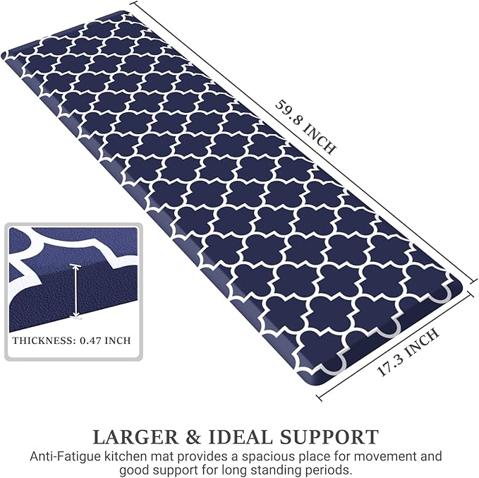 WISELIFE Kitchen Runner Rugs Anti-Fatigue mats,17.3"x 60",Non Slip Waterproof Ergonomic Comfort Mat for Kitchen, Floor Home, Office, Sink, Laundry,Blue