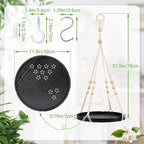 SUREAM Indoor Hanging Planter Shelf, Black Macrame Plant Hanger, Handmade Cotton Plant Hangers with Wood Tray, Planter Flower Pots Holder for Window Wall Ceiling Home Porch Patio Decor