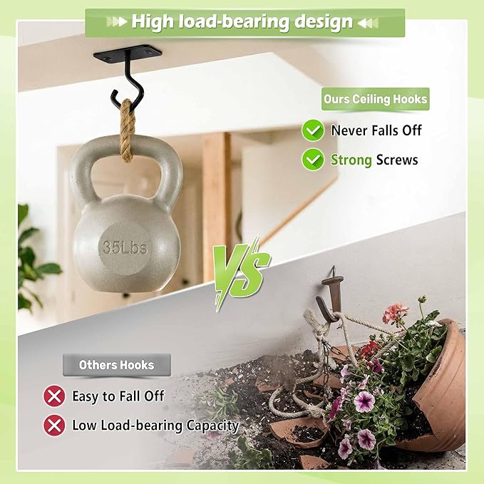 Ceiling Hooks for Hanging Plants - 2.5 Inch Iron Plant Bracket 8 Pack, Metal Plant Hanger Wall Hooks for Plants, Lanterns, Light, Wind Chimes, Indoor&Outdoor Decoration Black