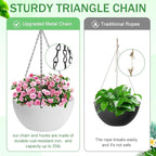 12 inch Hanging Planters for Indoor Plants, 2 Pack Planters for Outdoor Plants with Drainage Holes and Chain, Round Plastic Hanging Baskets, Hanging Flower Pots for Balcony Garden Decor-White