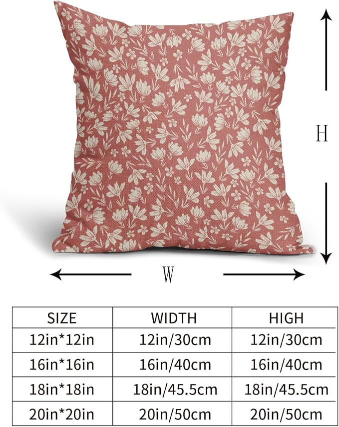 Coral Pink Pillow Covers 16x16 Set of 2 Vintage Floral Rustic Old Style Cute Flower Print Decorative Outdoor Pillowcases Seasonal Farmhouse Throw Cushion Case Decor for Couch Sofa Bed