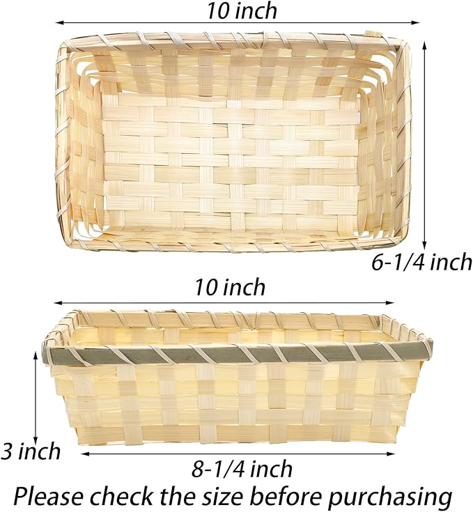 TOPZEA 8 Pack Rectangle Gift Baskets, 10" x 6.3" Natural Bamboo Handmade Woven Bread Roll Basket, Small Wicker Chip Serving Baskets Food Snack Fruit Storage Basket for Kitchen Restaurant Christmas