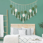 Betylifoy Large Macrame Wall Hanging Boho Handmade Woven Tapestry with Wood Beads Beige Green Chic Leaf Feather Boho Wall Art Decor Macrame Tapestry Wall Decor for Bedroom Living Room Nursery Apartment 51.2"W X 31.5"L
