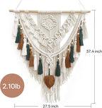 lokeisna Macrame Wall Hanging, Woven Tapestry Beige & Dusty Rose Handmade Craft Macrame Wall Decor, Gallery & Nursery, Size 37.4” Lx27.5” W Brown Green