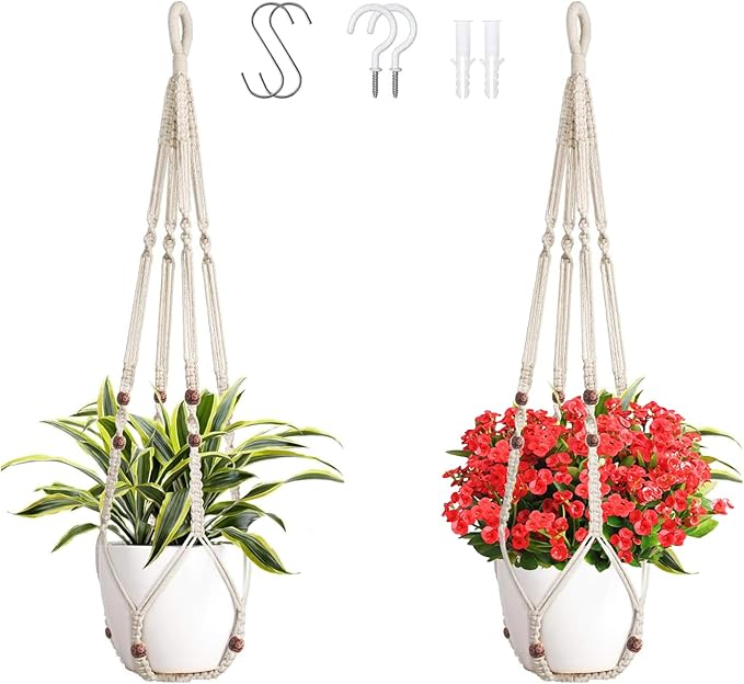 43 Inch Macrame Plant Hanger Large,Heavy Duty Indoor Hanging Plant Holder for Plants Pots Hangers for Live Plants,Outdoor Garden Home and Boho Wall Home Ceiling Decor,2 Set(Planter Pot Not Included)