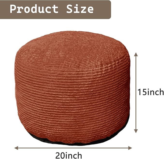 Oslimea Round Ottoman Foot Rest 20 x 15 Foot Stool Ottoman Pouf with Foam Chunk Filling for Living Room, Floor Poufs Foot Rest for Bedroom, Spice Corduroy