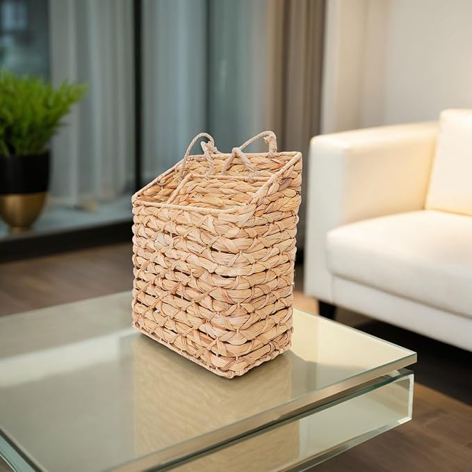 2-Tier Wall Hanging Wicker Water Hyacinth storage baskets Set,Woven Rustic Natural Farmhouse Door Baskets Organizer for decor,Kitchen Pantry, Home Office, Entryway, Bathroom