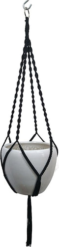 4 Legs Polypropylene Fiber Rope Macrame Plant Hanger Hanging Planter Holders Black& White Color, 48-inches for 10-12" Pot (Black)