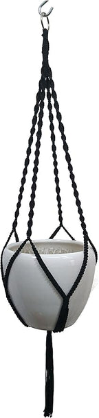 4 Legs Polypropylene Fiber Rope Macrame Plant Hanger Hanging Planter Holders Black& White Color, 48-inches for 10-12" Pot (Black)