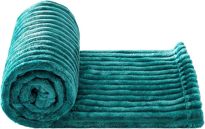MIULEE Fleece Blanket, Durable Plush Fuzzy Extra Soft Warm Cozy Teal Blue Striped Flannel Throw Blanket for Couch Sofa Bed 30"x40", Turquoise