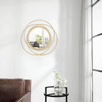 Gold Art Large Round Mirror with Iron Metal Wire Frame Wall-Mounted Mirror for Home Decor Living Room Bedroom Bathroom Entryway 16"