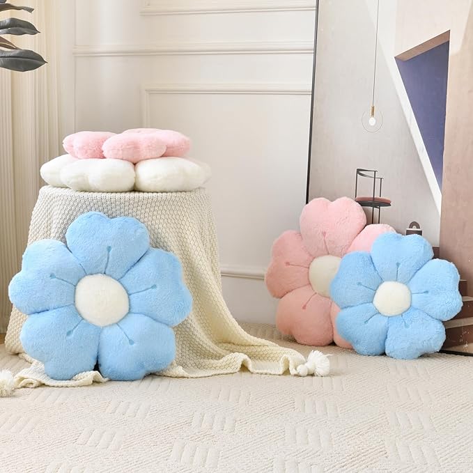 Flower Pillow, Flower Shaped Pillow Decorative Throw Pillows for Bed Couch, Cute Daisy Pillow Dorm Decor Floor Seating Cushion (Blue, 15 Inches)