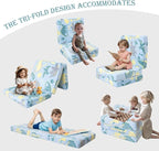 MeMoreCool Cozy Kids Foldable Floor Mattress Mat with Storage Bag, 3-in-1 Tri-Fold Futon Mat, Soft Plush Cover, Portable for Travel, Blue Dinosaur 57x22 Inch