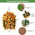 INQCMY Artificial Hanging Flowers Basket for Spring Summer Outdoor Decor,Faux Silk Begonia in Planter Look Real UV Resistant for Porch Home Patio Garden Yard Decoration