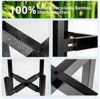 Adjustable Bamboo Plant Stand for Indoor Plants, Holder Rack Fits 8"-12" Pots for Living Room, Bedroom, Corner - Space Saving Shelf (Pot & Plant Not Included)(Black)