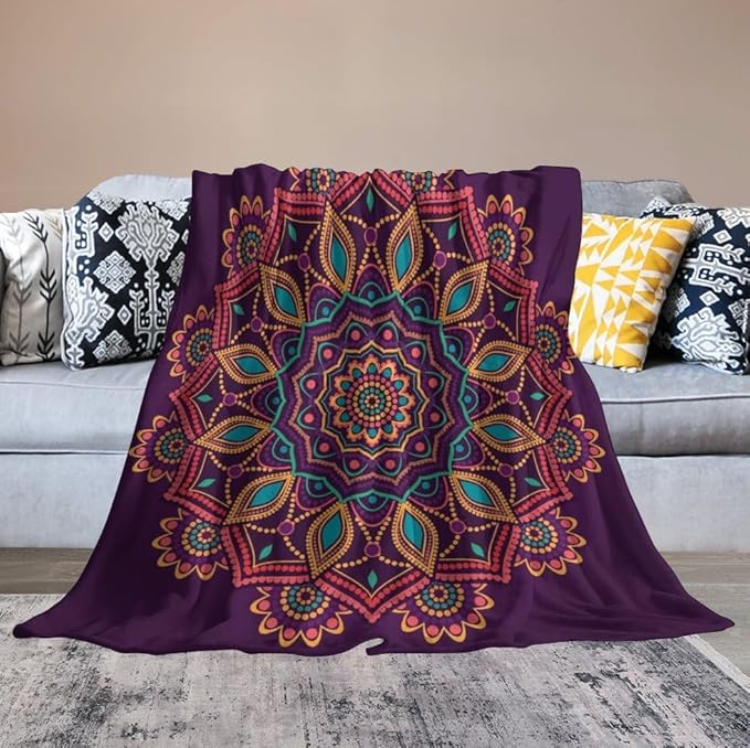 Mandala Throw Blanket Indian Hippie Bohemian Art Floral Texture Pattern Blanket for Sofa Bed Couch Chair Or Dorm 70"x80"