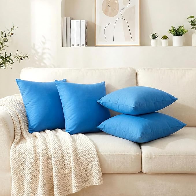 4-Pack 100% Cotton Comfortable Solid Decorative Throw Pillow Case,Thmyo Square Cushion Cover Pillowcase Sublimation Blank Pillow Covers DIY Throw Pillowcase for Sofa Bedroom(16x16 inch/ 40x40cm,Blue)