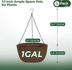 T4U Hanging Planters for Outdoor Plants, 3 Pack 10 Inch Hanging Baskets for Plants Outdoor with Rustproof Chain, Fabric Hanging Pots for Plants, Hanging Planter for Balcony Porch Deco, Brown