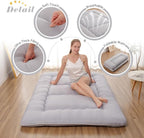 Japanese Floor Mattress, Futon Mattress with Storage Bag and Washable Cover, Roll Up Tatami Mat Suitable for Guest Room, Grey, Full