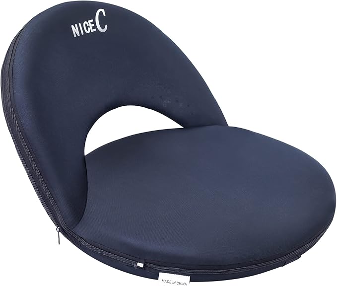 Nice C Stadium Seats, Floor Chairs, Bleacher Chairs, 10-Position Reclining Waterproof Cushion, Ultralight, Foldable, Extra Thick Padding, with Shoulder Strap & Net Pocket (Set of 1 Black)