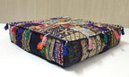 Mam Treasures Indian Bohemian Decorative Pillow Vintage Cushion Cover Patchwork Square Floor Pillow Cover Meditation Cushion Large Floor Pillow Indian Cushion (Dark Blue, 16 X 16 X 5 Inch)