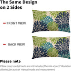 Navy Blue Green Teal Pillow Covers 12X20 Inch Set of 2, Modern Dahlia Floral Print Decorative Rectangle Throw Pillow Covers Outdoor Farmhouse Cushion Case for Home Couch Sofa Bed Decoration