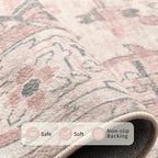 Pink Rug for Living Room Bedroom, 5x7 Washable Area Rugs, Cute Boho Style, Non Slip & Low Pile Faux Wool Carpet for Indoor Nursery Room, Classroom Dorm, Kids Room and Dining Room(Pink 5x7ft)