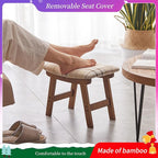 Foot Stool,Ottoman,Bamboo Small Sofa Foot Rest Under Desk,Extra Seating for Living Room, Bedroom and Kitchen (Brown Stool Legs - Stripes Surface)