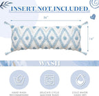 Decorative Lumbar Pillow Cover 14x36 Inch Coastal Blue and White Tufted Boho Throw Pillowcase Long Rectangle Accent Pillow Cover with Tassels for Couch Sofa Bed Farmhouse Body Cushion