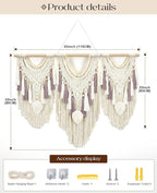 Tempospark Large Macrame Wall Hanging, 43" Wx32 L Boho Wall Hangings for Living Room Bedroom Nursery, Boho Chic Large Macrame Tapestry for Bedroom Wall Decor (Leaf Bead)