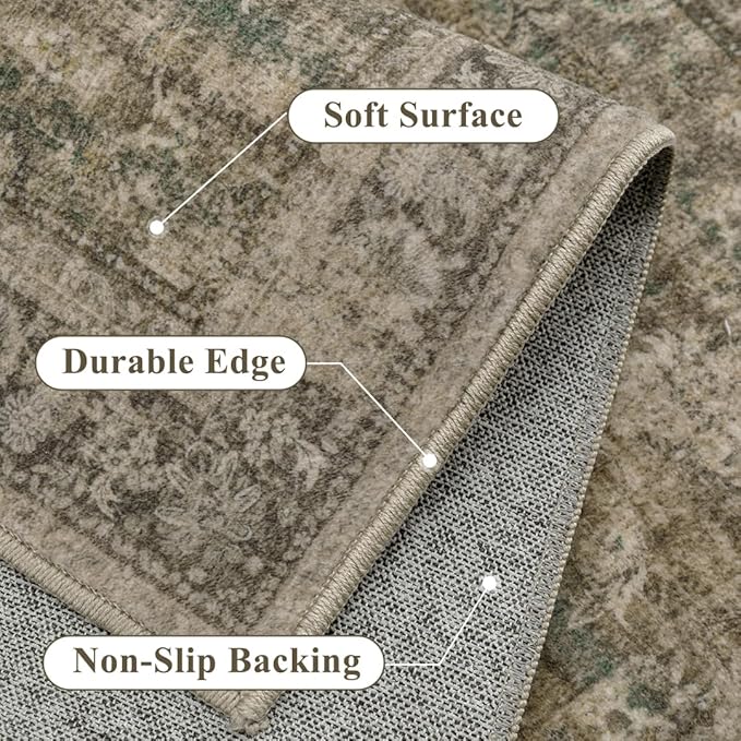 6x9 Brown Area Rug for Living Room Washable Vintage Distressed Carpet Large Bedroom Low Pile Non Slip Indoor Soft Retro Throw Accent Rug Office Kitchen Bathroom Dining Room