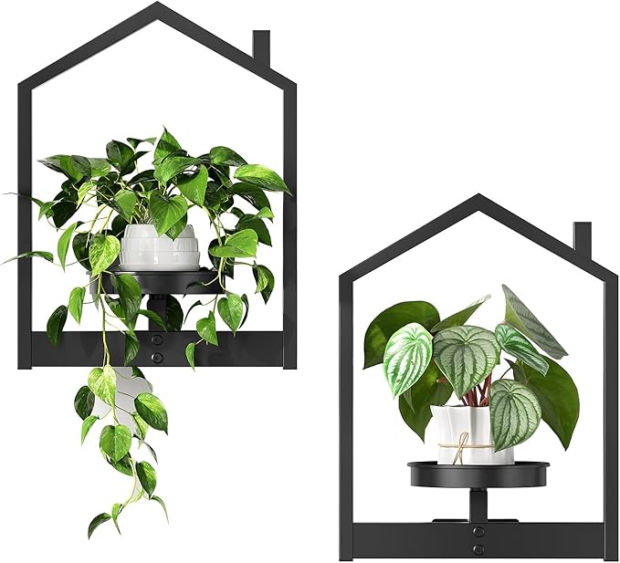 HOOBRO Wall Plant Holder, Wall Planters for Indoor Plants Set of 2, Plant Hanger Indoor Window Plant Shelves Frames Decor for Living Room Window, Black BK08HJP201