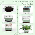 Remerry 3 Pcs 7" 9" 13" Cotton Rope Plant Baskets Indoor with Plastic Liner 3 Colorful Straw Woven Plant Basket Indoor Green Round Wicker Basket for Living Room Floor Potted Pots Decor