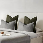 18x18 Linen Pillow Covers Olive Green Pack of 2 Farmhouse Boho Neutral Accents Striped Textured Square Decorative Throw Pillow Cases for Living Room Couch Bed Home Decor