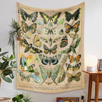 Vintage Butterfly Tapestry 48” x 36”, Long Vertical Wall Hanging Reference Illustrative Papillons Tapestries for Bedroom Aesthetic Butterfly Tapistry Cute Vertical Tapestry Wall Hanging Bedroom Decor