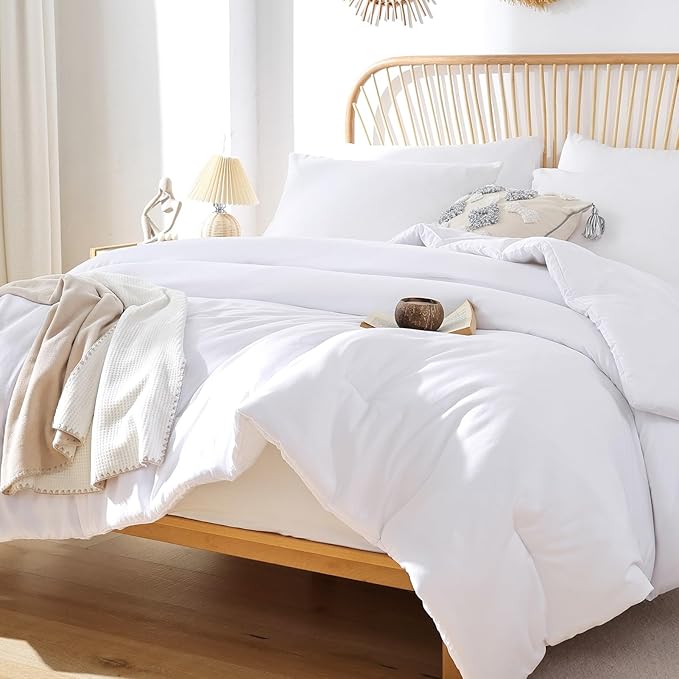 ROSGONIA King Size Comforter Set White, 3pcs(1 Boho White Comforter King & 2 Pillowcases) All Season Bedding Lightweight Hotel Bedspread Blanket
