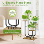 iDavosic.ly 4 Tier Plant Stand Indoor, Corner Tiered Multiple Flower Holder Shelf with Wooden Trays, Orchid Display Metal Rack for Patio Porch Living Room Balcony Outdoor, Modern Black & Rustic Brown