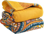 Snycler Boho 100% Cotton Throw Blanket, Decorative Muslin Boho Throw Blanket, Soft Cozy Colorful Bohemian Floral Reversible Blanket with Tassels for Chair Couch Bed Sofa Room Decor, 80x90 Inch
