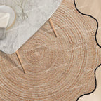 4x4, 5x5, 6x6,feet Natural Jute Scallop Round Rug, Floor Scalloped Edge Rug Braided Boho Eco Large Circular Handmade Area Rugs (D2) - color: Black, size: 4' (Round)
