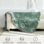 Boho Throw Blanket for Bed 100% Cotton Ultra Soft Rustic Quilt Spring Blanket Floral Printed Farmhouse Decor Bed Blankets,80"x90" All Season Rustic Throw for Sofa Couch Chair