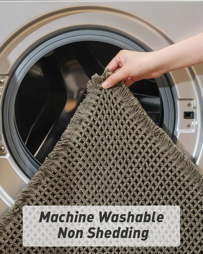 AMOAMI Upgraded Waffle Bath Mat, Super Absorbent Non Slip Bath Mats for Bathroom Floor, Machine Washable Bathroom Rugs with Tassels, Rubber Backed Bathroom Mats, Ultra Soft, 20" x 32", Green